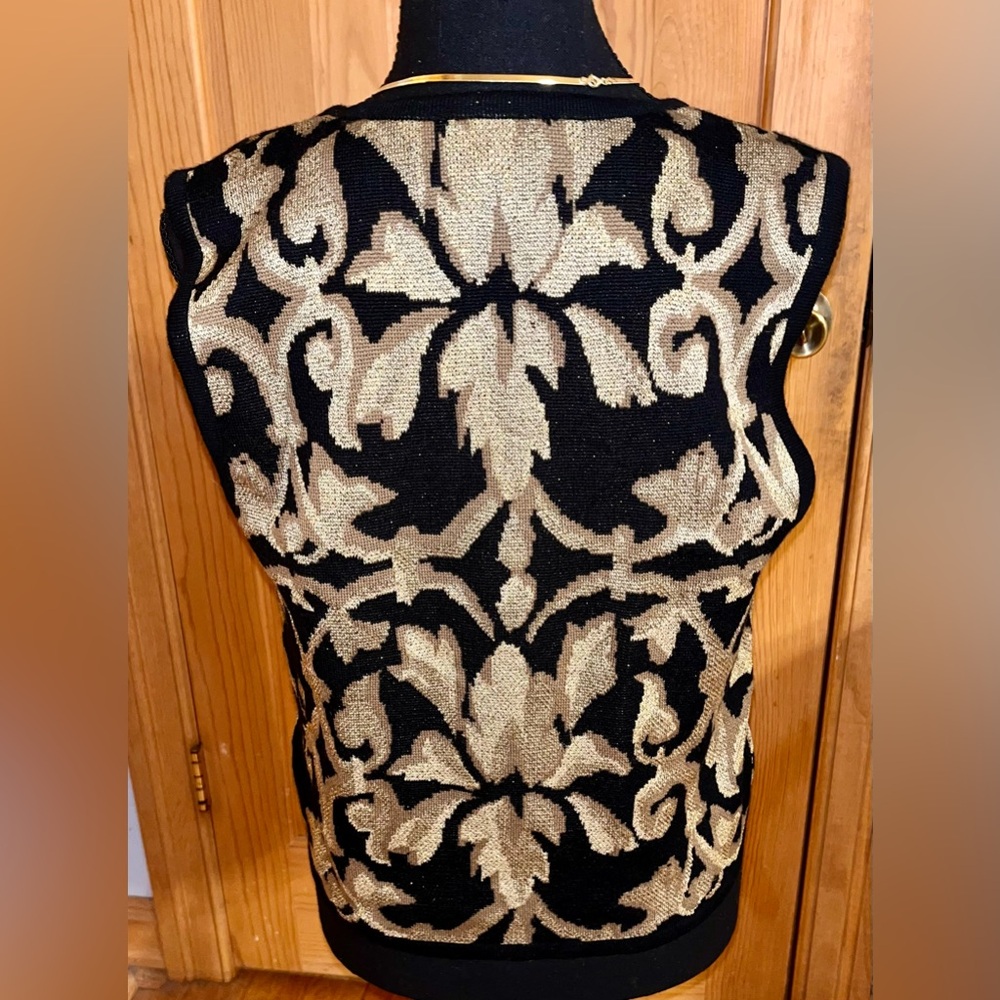 Vintage Peter Nygard Gold Metallic Knit Sweater Vest Small 90s Mob Wife Baroque - Picture 6 of 15